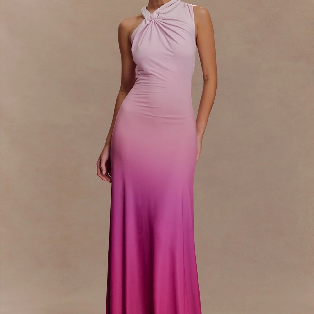 Marlee Asymmetrical Slinky Maxi Dress - Ombre Pink